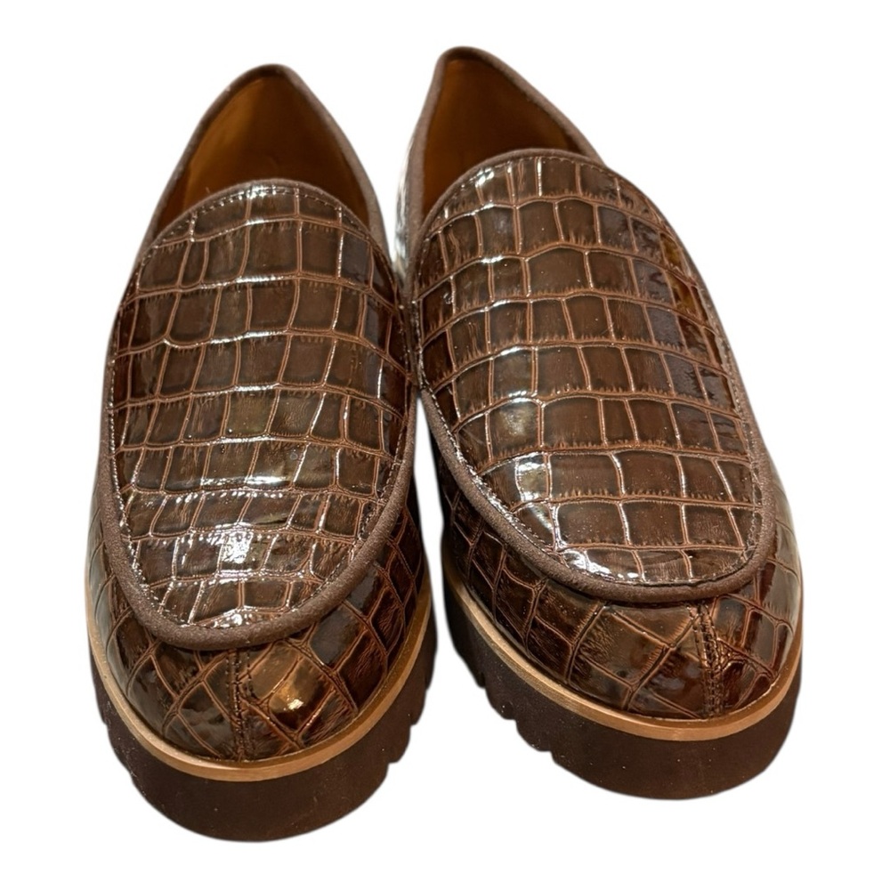 Donald J. Pliner Brown Croc-Embossed Leather Loafers - Picture 3 of 8